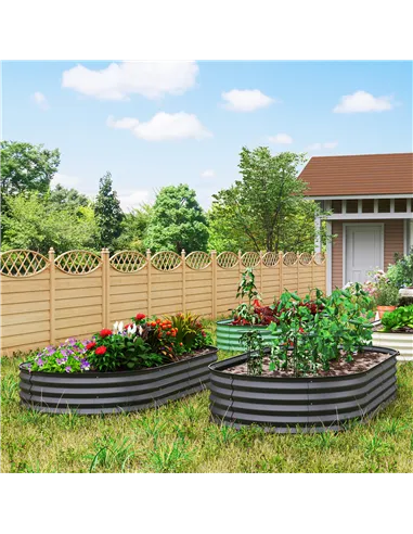 Outsunny Set of Two 181 x 93cm Steel Planters - Dark Grey