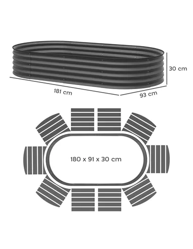 Outsunny Set of Two 181 x 93cm Steel Planters - Dark Grey