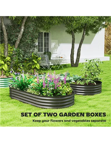 Outsunny Set of Two 181 x 93cm Steel Planters - Dark Grey