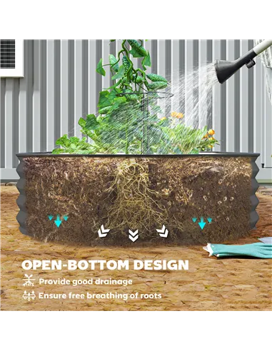 Outsunny Set of Two 181 x 93cm Steel Planters - Dark Grey