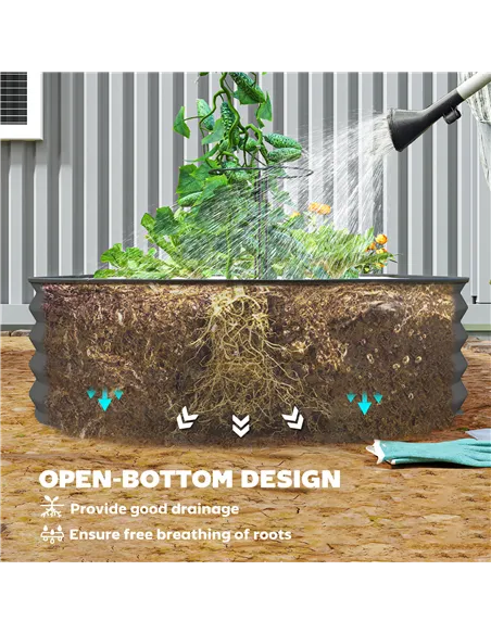 Outsunny Set of Two 181 x 93cm Steel Planters - Dark Grey