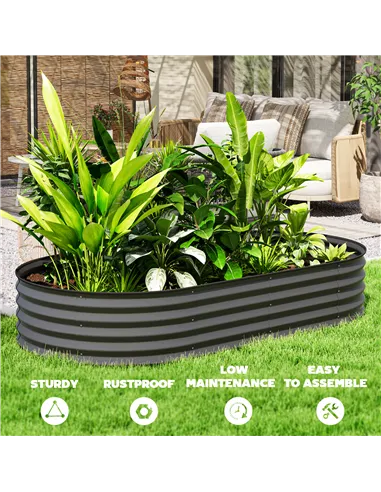Outsunny Set of Two 181 x 93cm Steel Planters - Dark Grey