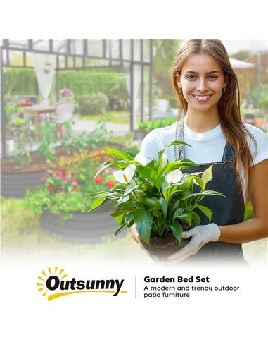 Outsunny Set of Two 181 x 93cm Steel Planters - Dark Grey