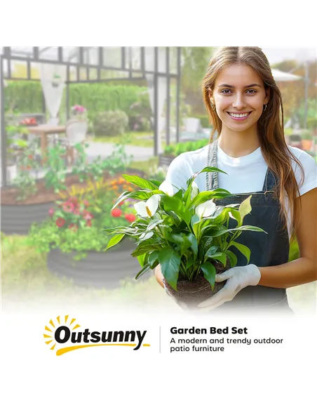 Outsunny Set of Two 181 x 93cm Steel Planters - Dark Grey