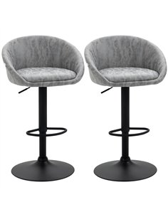 HOMCOM Modern Bar Stools Set of 2, Height Adjustable Swivel Barstools, PU Leather Upholstered Bar Chair with Backrest, Armrests 