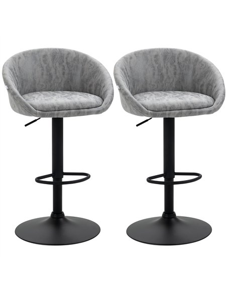 HOMCOM Modern Bar Stools Set of 2, Height Adjustable Swivel Barstools, PU Leather Upholstered Bar Chair with Backrest, Armrests 