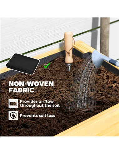 Outsunny Wooden Raised Garden Bed, Elevated Planter Box with Bed Liner, Drainage Holes and Storage Shelf, Raised Planter for Veg