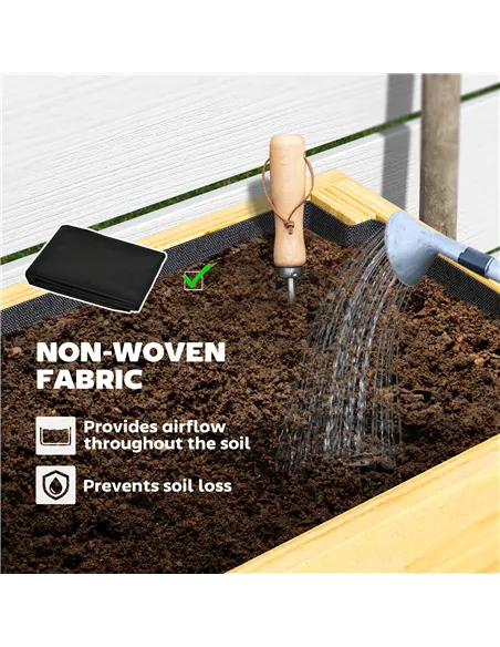 Outsunny Wooden Raised Garden Bed, Elevated Planter Box with Bed Liner, Drainage Holes and Storage Shelf, Raised Planter for Veg