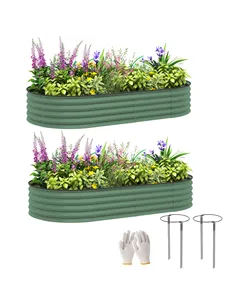 Outsunny Set of Two 181 x 93cm Steel Planters - Green