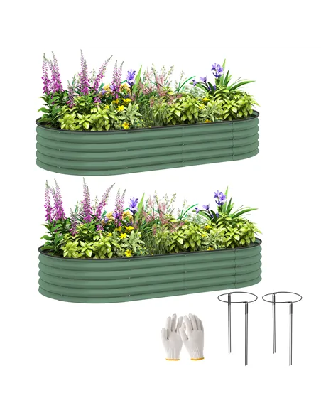 Outsunny Set of Two 181 x 93cm Steel Planters - Green