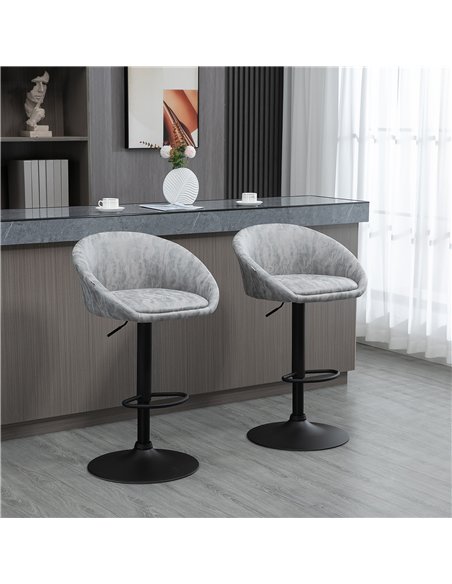 HOMCOM Modern Bar Stools Set of 2, Height Adjustable Swivel Barstools, PU Leather Upholstered Bar Chair with Backrest, Armrests 