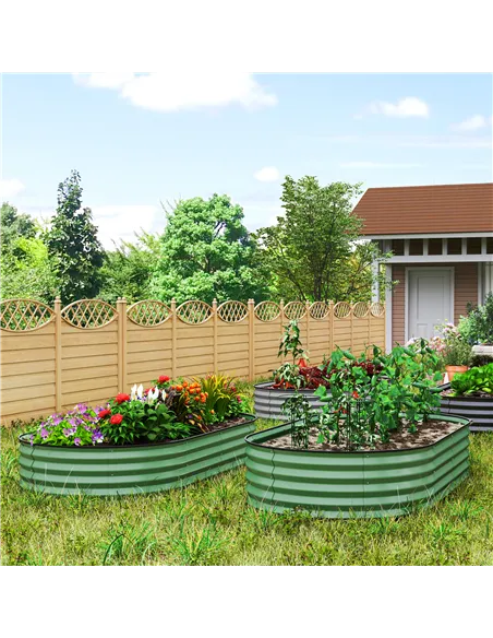 Outsunny Set of Two 181 x 93cm Steel Planters - Green