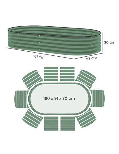 Outsunny Set of Two 181 x 93cm Steel Planters - Green