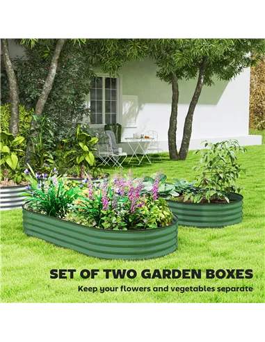Outsunny Set of Two 181 x 93cm Steel Planters - Green