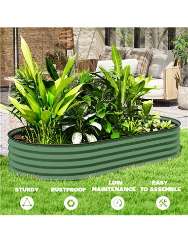 Outsunny Set of Two 181 x 93cm Steel Planters - Green