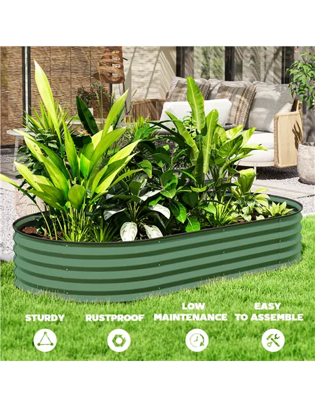 Outsunny Set of Two 181 x 93cm Steel Planters - Green