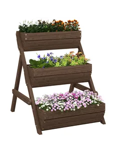 Outsunny 3 Tier Raised Garden Bed Wooden Elevated Planter Box Kit, 66L for Flower, Vegetable, Herb, 65x75x78cm, Tan