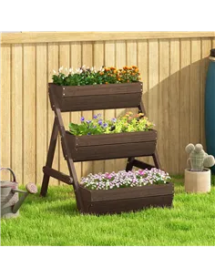 Outsunny 3 Tier Raised Garden Bed Wooden Elevated Planter Box Kit, 66L for Flower, Vegetable, Herb, 65x75x78cm, Tan 2