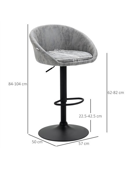 HOMCOM Modern Bar Stools Set of 2, Height Adjustable Swivel Barstools, PU Leather Upholstered Bar Chair with Backrest, Armrests 