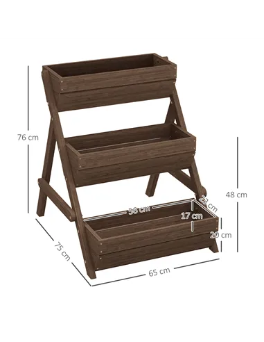 Outsunny 3 Tier Raised Garden Bed Wooden Elevated Planter Box Kit, 66L for Flower, Vegetable, Herb, 65x75x78cm, Tan