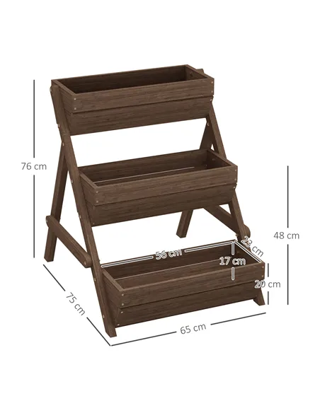 Outsunny 3 Tier Raised Garden Bed Wooden Elevated Planter Box Kit, 66L for Flower, Vegetable, Herb, 65x75x78cm, Tan
