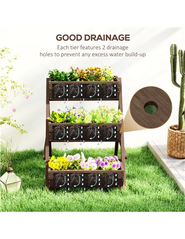 Outsunny 3 Tier Raised Garden Bed Wooden Elevated Planter Box Kit, 66L for Flower, Vegetable, Herb, 65x75x78cm, Tan