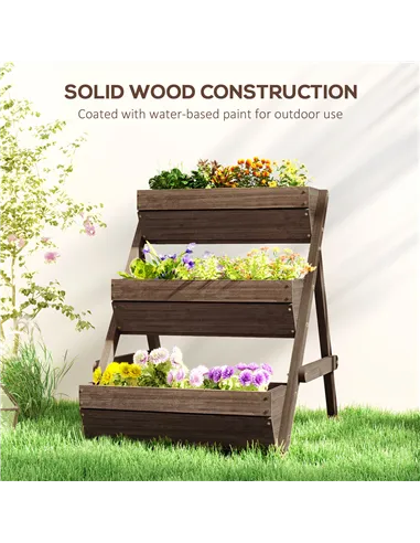 Outsunny 3 Tier Raised Garden Bed Wooden Elevated Planter Box Kit, 66L for Flower, Vegetable, Herb, 65x75x78cm, Tan