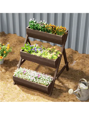 Outsunny 3 Tier Raised Garden Bed Wooden Elevated Planter Box Kit, 66L for Flower, Vegetable, Herb, 65x75x78cm, Tan