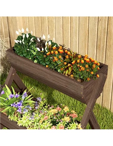 Outsunny 3 Tier Raised Garden Bed Wooden Elevated Planter Box Kit, 66L for Flower, Vegetable, Herb, 65x75x78cm, Tan