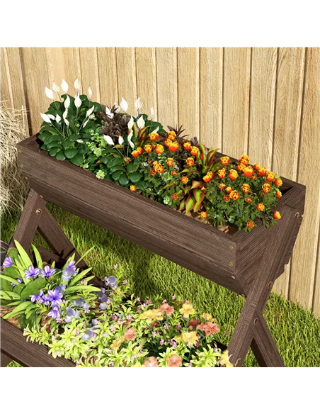 Outsunny 3 Tier Raised Garden Bed Wooden Elevated Planter Box Kit, 66L for Flower, Vegetable, Herb, 65x75x78cm, Tan