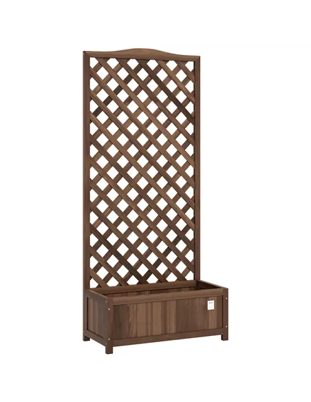 Outsunny 53L Garden Wooden Planter Box with Trellis Free Standing Flower Raised Bed with Lattice for Climbing Plants, 76cm x 36c