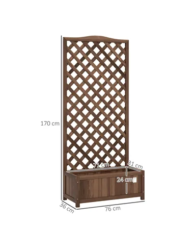Outsunny 53L Garden Wooden Planter Box with Trellis Free Standing Flower Raised Bed with Lattice for Climbing Plants, 76cm x 36c