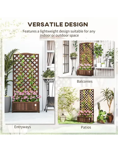 Outsunny 53L Garden Wooden Planter Box with Trellis Free Standing Flower Raised Bed with Lattice for Climbing Plants, 76cm x 36c