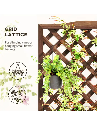 Outsunny 53L Garden Wooden Planter Box with Trellis Free Standing Flower Raised Bed with Lattice for Climbing Plants, 76cm x 36c