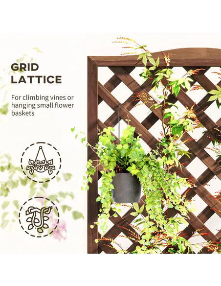 Outsunny 53L Garden Wooden Planter Box with Trellis Free Standing Flower Raised Bed with Lattice for Climbing Plants, 76cm x 36c