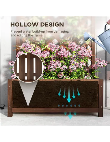 Outsunny 53L Garden Wooden Planter Box with Trellis Free Standing Flower Raised Bed with Lattice for Climbing Plants, 76cm x 36c