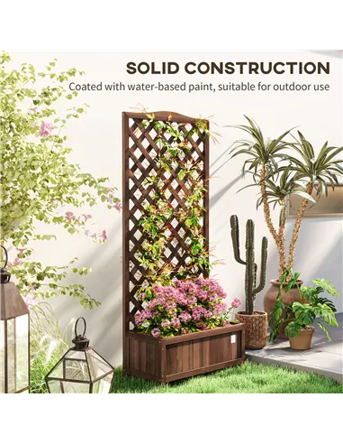 Outsunny 53L Garden Wooden Planter Box with Trellis Free Standing Flower Raised Bed with Lattice for Climbing Plants, 76cm x 36c