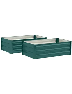Outsunny Set of Two 100 x 60cm Steel Planter Boxes -Green
