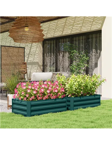 Outsunny Set of Two 100 x 60cm Steel Planter Boxes -Green