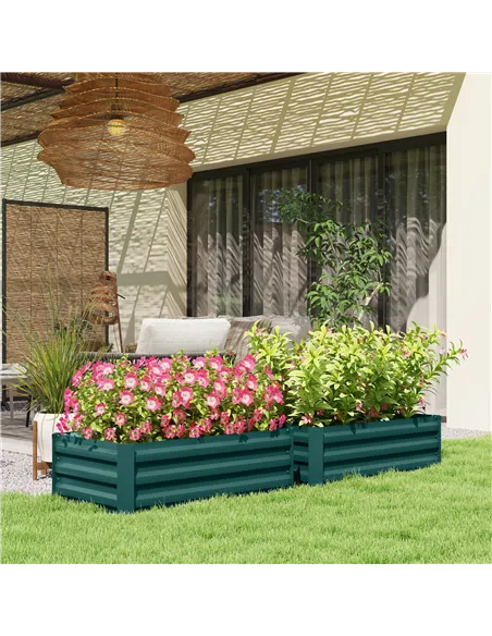 Outsunny Set of Two 100 x 60cm Steel Planter Boxes -Green
