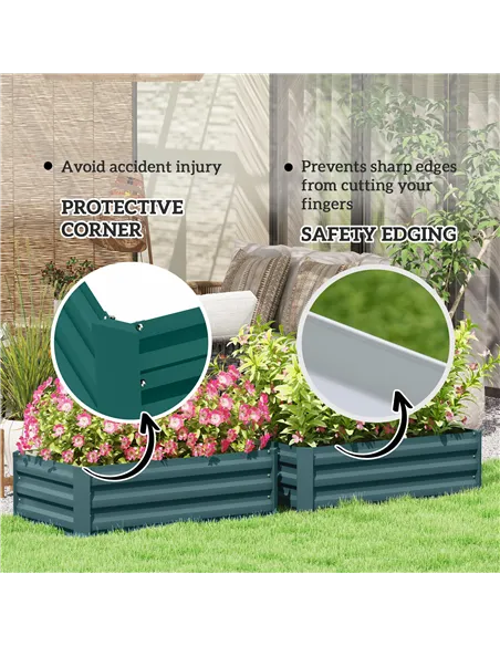 Outsunny Set of Two 100 x 60cm Steel Planter Boxes -Green