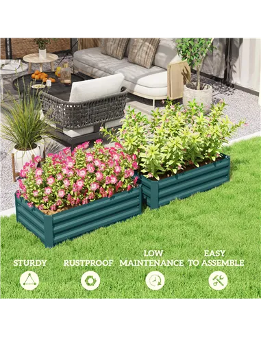 Outsunny Set of Two 100 x 60cm Steel Planter Boxes -Green