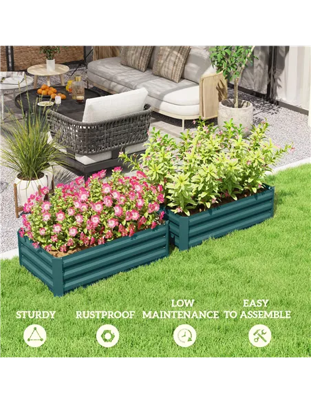 Outsunny Set of Two 100 x 60cm Steel Planter Boxes -Green