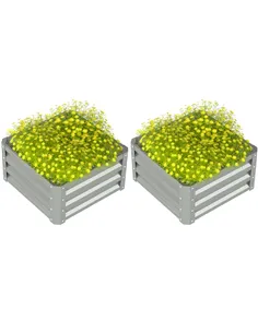 Outsunny Set of Two 60 x 60cm Steel Planter Boxes - Light Grey