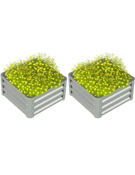 Outsunny Set of Two 60 x 60cm Steel Planter Boxes - Light Grey