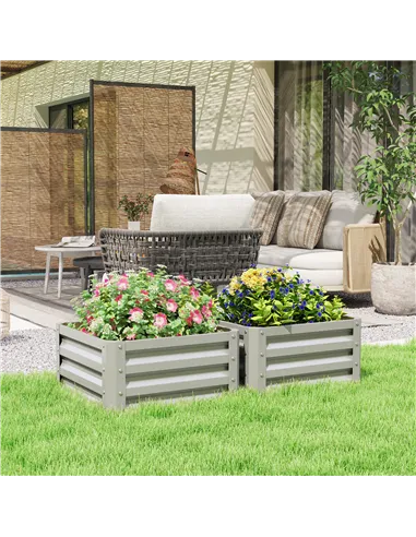 Outsunny Set of Two 60 x 60cm Steel Planter Boxes - Light Grey