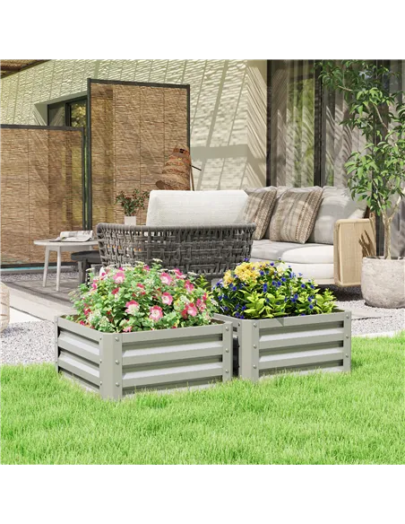 Outsunny Set of Two 60 x 60cm Steel Planter Boxes - Light Grey