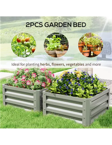 Outsunny Set of Two 60 x 60cm Steel Planter Boxes - Light Grey
