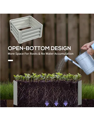 Outsunny Set of Two 60 x 60cm Steel Planter Boxes - Light Grey