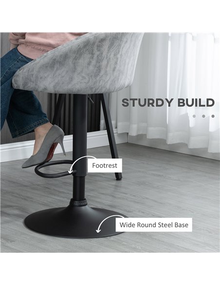 HOMCOM Modern Bar Stools Set of 2, Height Adjustable Swivel Barstools, PU Leather Upholstered Bar Chair with Backrest, Armrests 